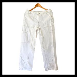 H&M DIVIDED White High Rise Super‎ Wide Leg Cargo Utility Pants Jeans Sz US 6